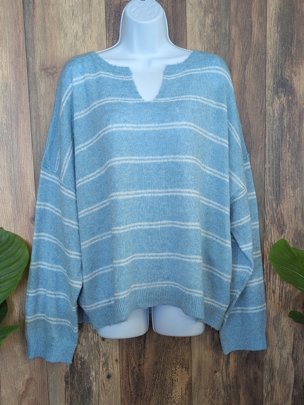 American Eagle Outfitters Lightweight Striped Scoop-Notch Sweater XXL W250